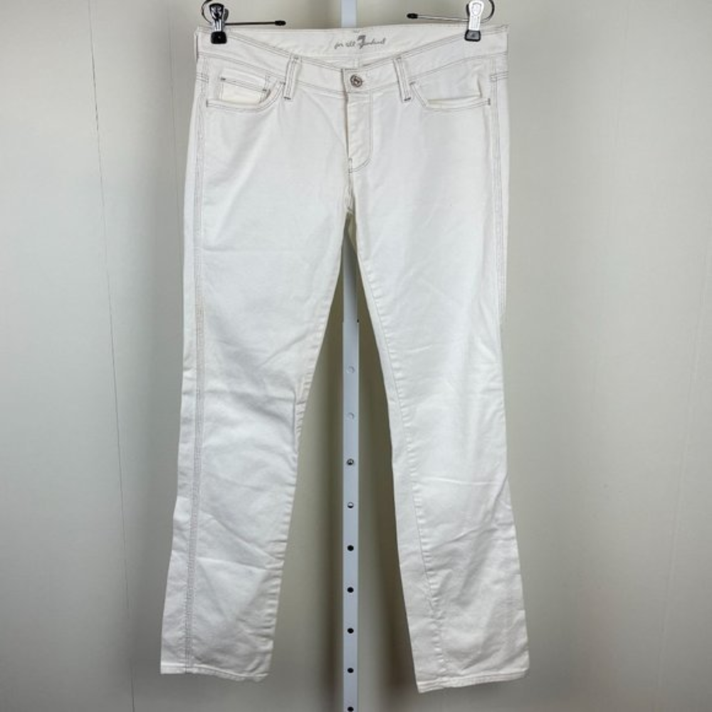 7 For All Mankind Jeans Straight Leg White Denim‎ Lightning Bolt Sz 30 Actual 34